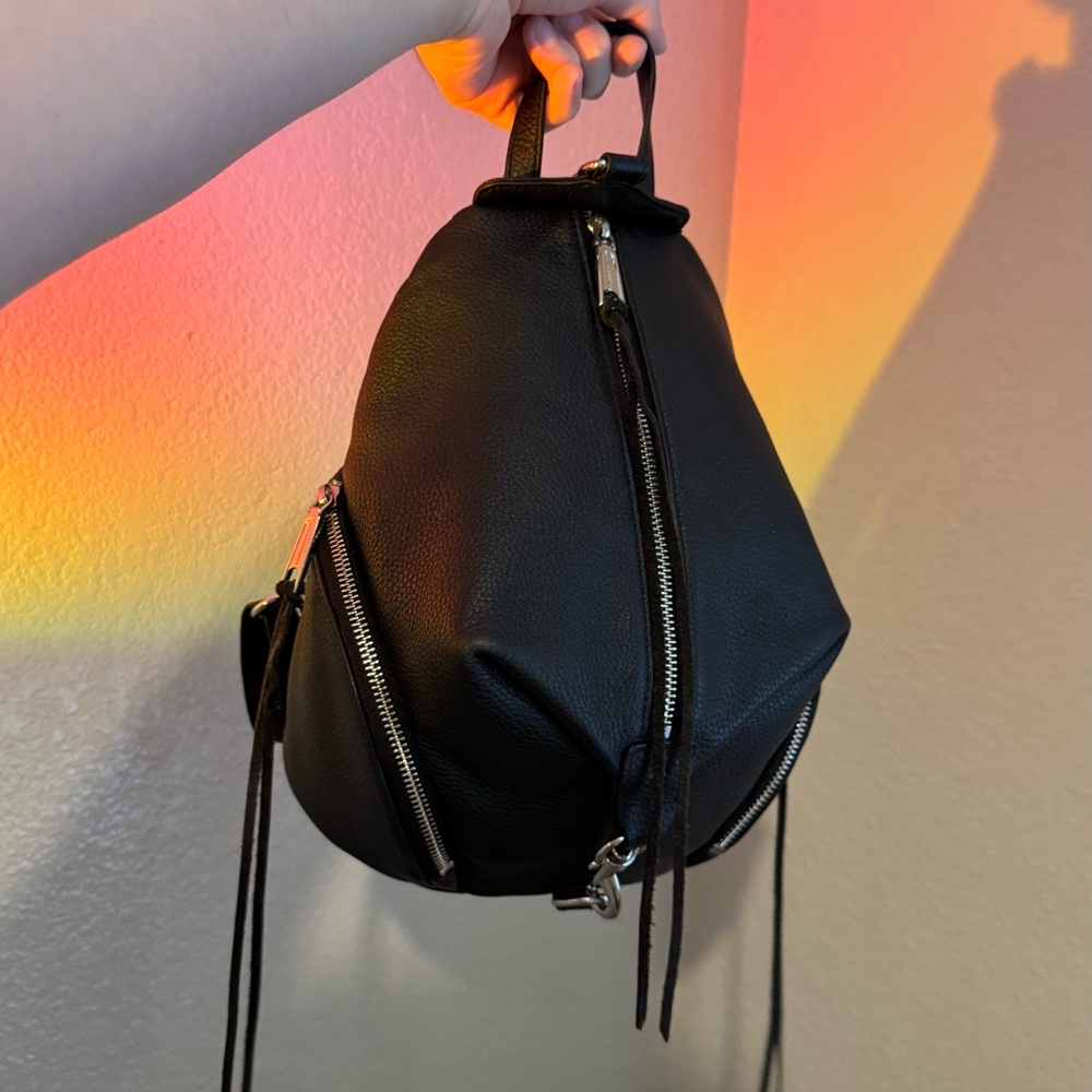 Rebecca Minkoff Black Pebbled Leather Mini Julian Backpack w/ Silver Hardware